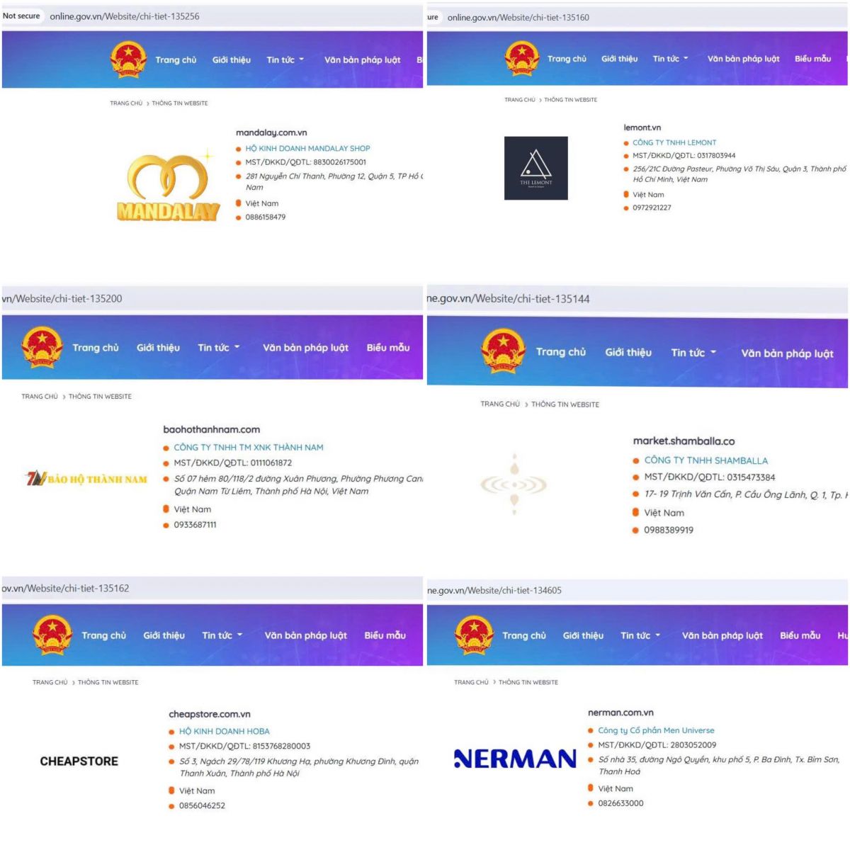 Thông báo website với Bộ Công Thương
