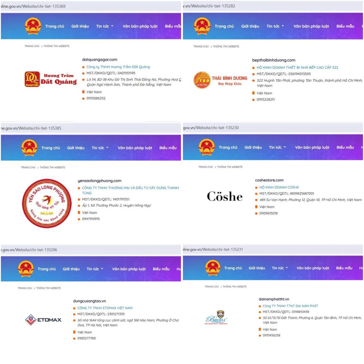 Thông báo website với Bộ Công Thương