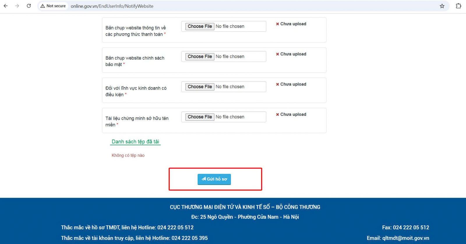 hướng dẫn thông báo website với Bộ Công Thương